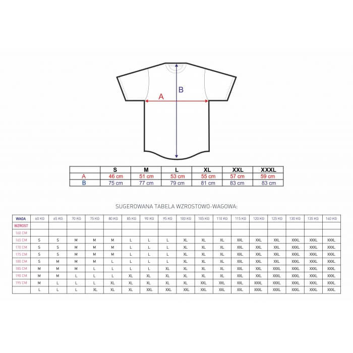 Poundout koszulka przedłużana HERB tabela wymiarów