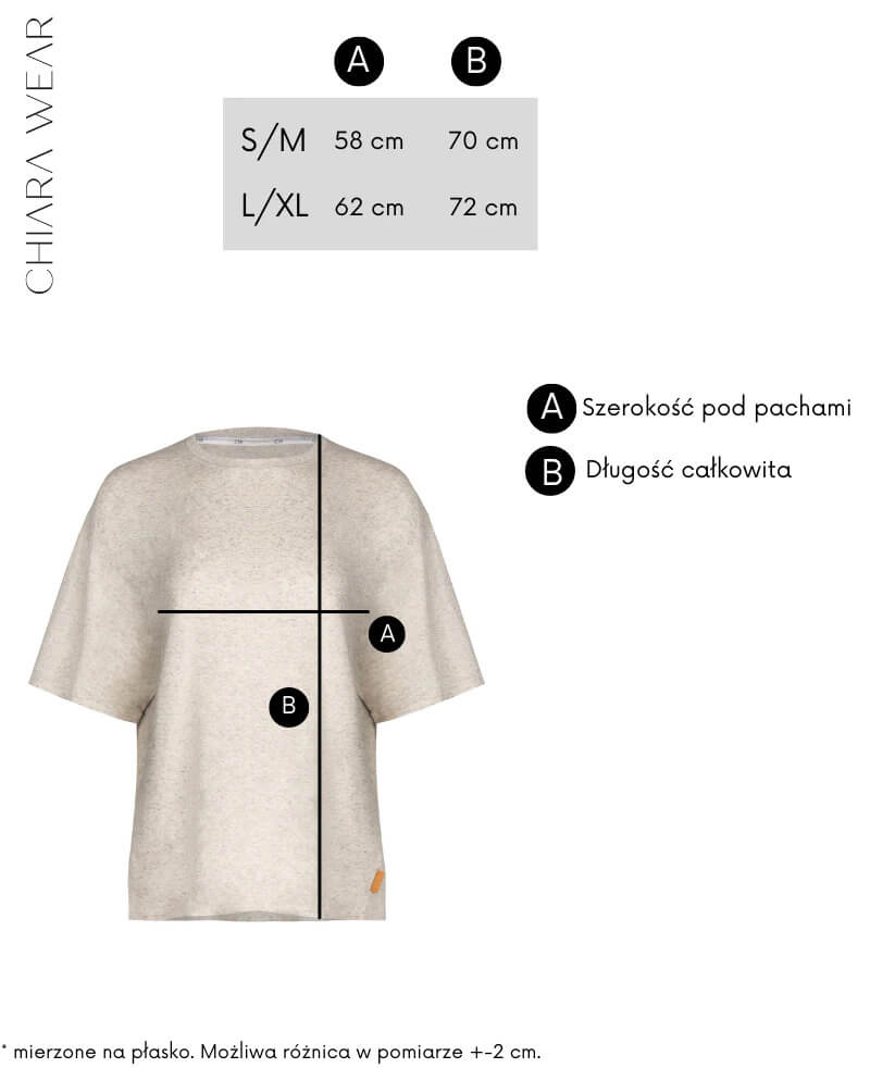 Chiara Wear oversize hemp t-shirt size chart