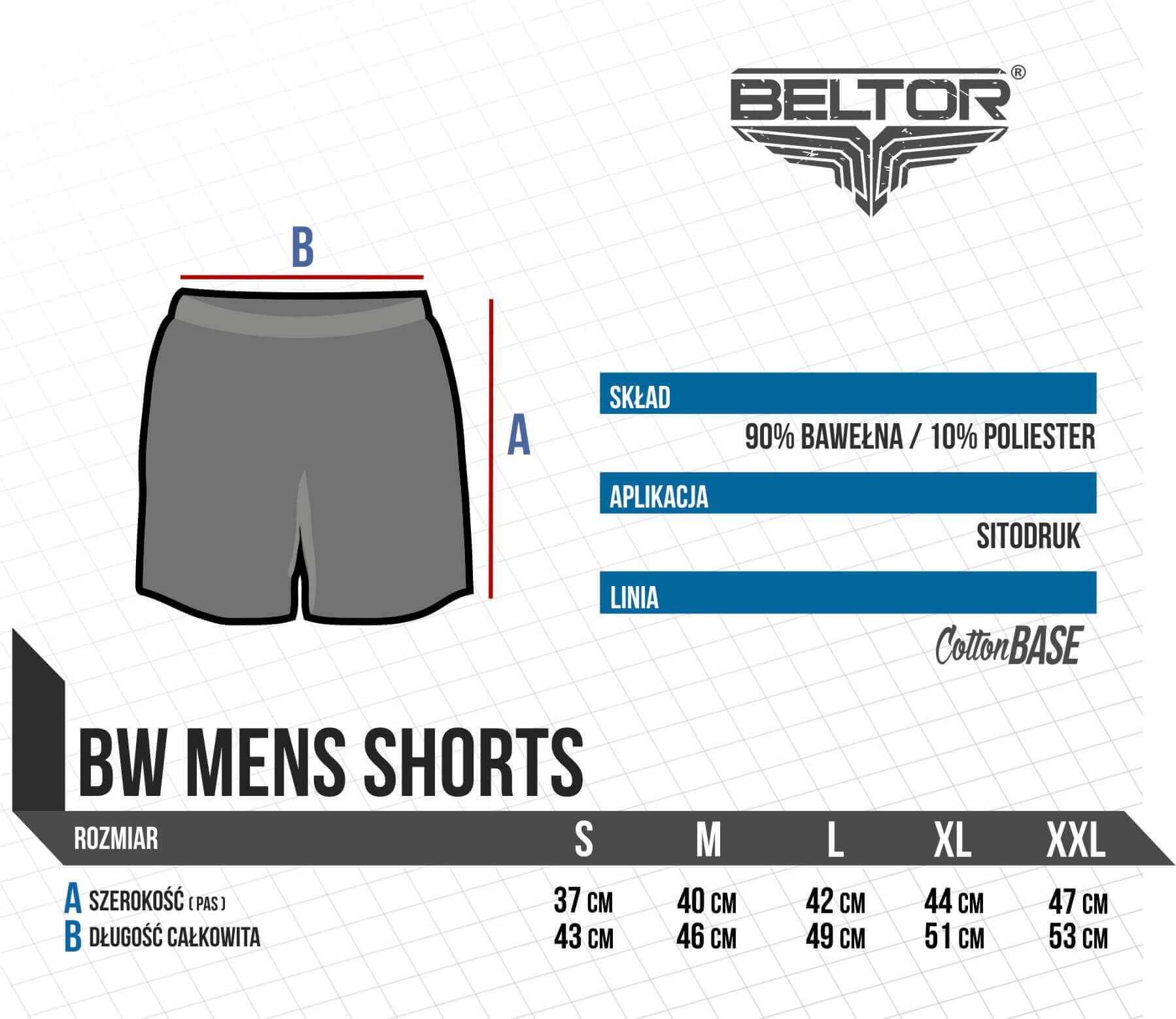 Beltor shorty Eagle Melange tabela wymiarów