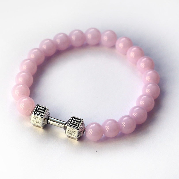 Fit Kolekcja - FIT LIFE Beaded Dumbbell Bracelet - Light Pink