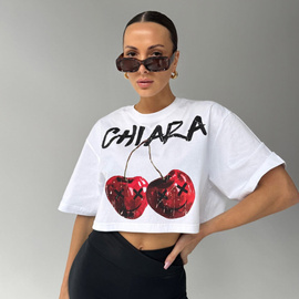 Chiara Wear - T-shirt crop top CHERRY - biały