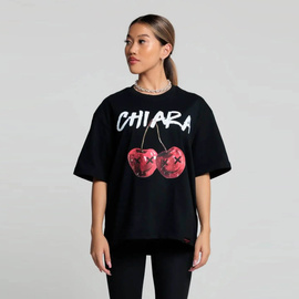 Chiara Wear - T-shirt bawełniany oversize CHERRY - czarny