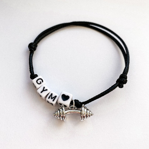 Fit Kolekcja - String Bracelet - GYM barbell 01 silver