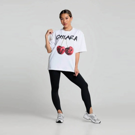 Chiara Wear - T-shirt bawełniany oversize CHERRY - biały