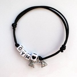 Fit Kolekcja - Bransoletka ze sznurka GYM sztanga 01 silver