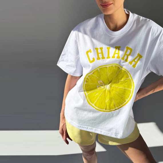 Chiara Wear - T-shirt bawełniany oversize LEMON - biały