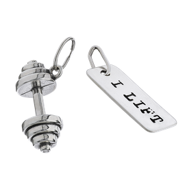 Fit Kolekcja - Srebrne zawieszki na łańcuszek sztangielka DUMBBELL 001 / I LIFT