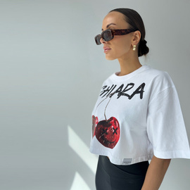 Chiara Wear - T-shirt crop top CHERRY - biały