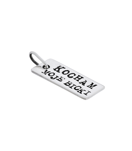 Fit Kolekcja - Zawieszka na łańcuszek srebrna blaszka KOCHAM MOJE BICKI