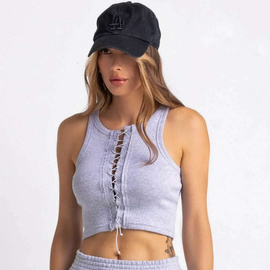 Chiara Wear - Lace Up Front Racerback Crop Tank Top - grey