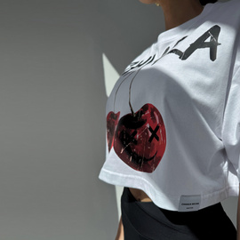 Chiara Wear - T-shirt crop top CHERRY - white