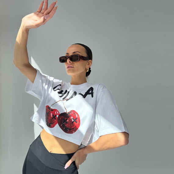 Chiara Wear - T-shirt crop top CHERRY - white