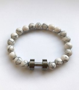 Fit Kolekcja - Bransoletka z koralików ze sztangielką black & white howlite