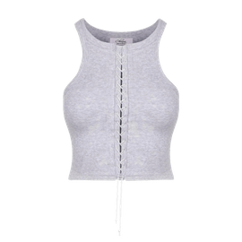 Chiara Wear - Lace Up Front Racerback Crop Tank Top - grey