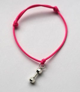 Fit Kolekcja - Bransoletka ze sznurka z hantlem neon pink