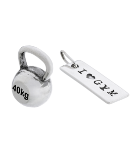 Fit Kolekcja - Srebrne zawieszki na łańcuszek KETTLEBELL 001 / I LOVE GYM