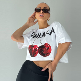 Chiara Wear - T-shirt crop top CHERRY - biały