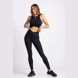 Chiara Wear - Lace Up Front Racerback Crop Tank Top - black