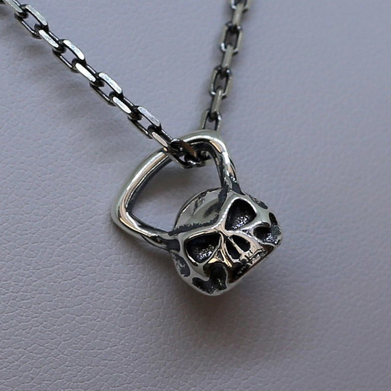 Fit Kolekcja - Oxidised Sterling Silver Pendant SKULL KETTLEBELL