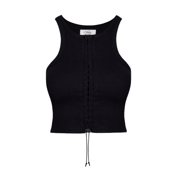 Chiara Wear - Lace Up Front Racerback Crop Tank Top - black