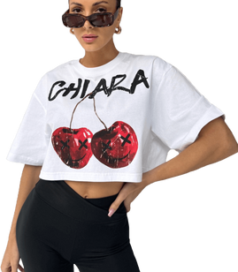 Chiara Wear - T-shirt crop top CHERRY - white