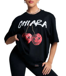 Chiara Wear - T-shirt bawełniany oversize CHERRY - czarny