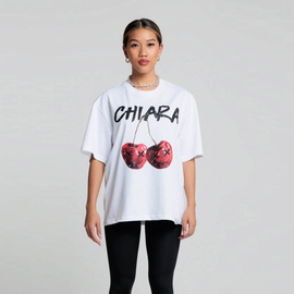 Chiara Wear - T-shirt bawełniany oversize CHERRY - biały