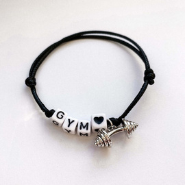 Fit Kolekcja - Bransoletka ze sznurka GYM sztanga 01 silver