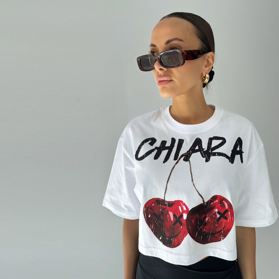 Chiara Wear - T-shirt crop top CHERRY - biały