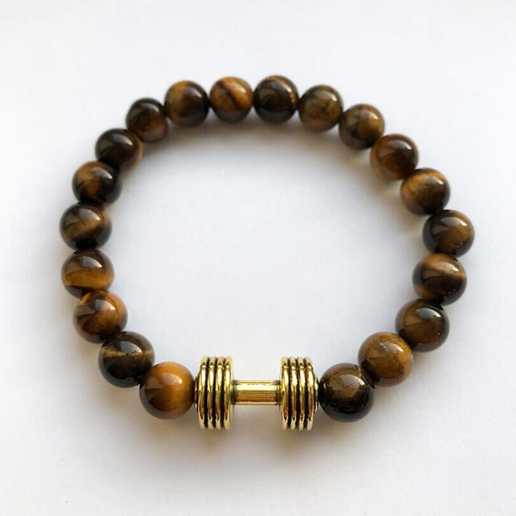 Fit Kolekcja - Bransoletka z koralików ze sztangielką old gold & tiger's eye