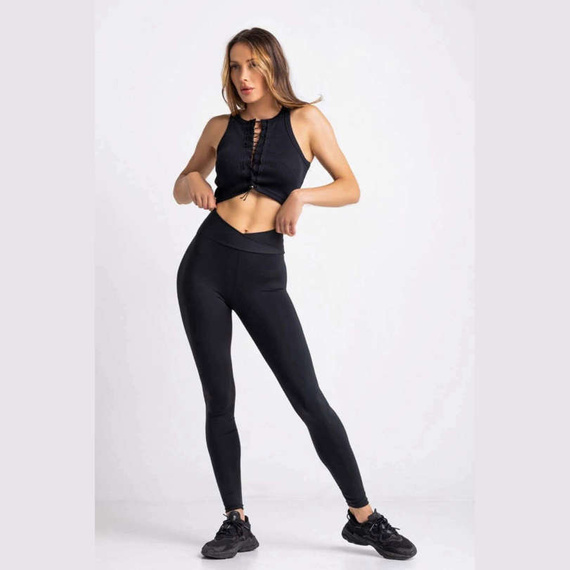 Chiara Wear - Lace Up Front Racerback Crop Tank Top - black