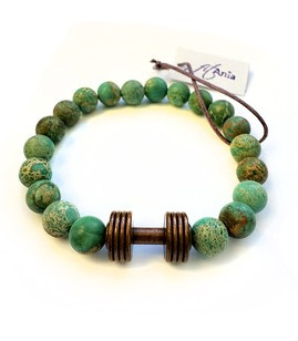 Fit Kolekcja - Bransoletka z koralików ze sztangielką copper & turquoise imperial jasper