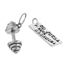 Fit Kolekcja - Srebrne zawieszki na łańcuszek DUMBBELL 001 / OD JUTRA BĘDĘ...