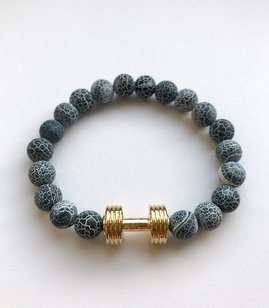 Fit Kolekcja - Beaded Dumbbell Bracelet - Gold & Blue Agate
