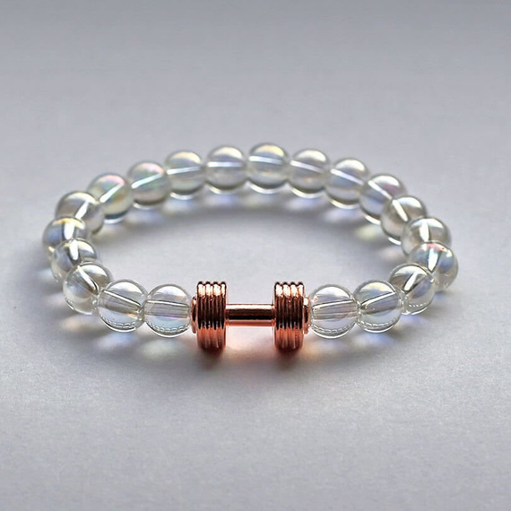 Fit Kolekcja - Beaded Dumbbell Bracelet - Rose Gold & Bubbles