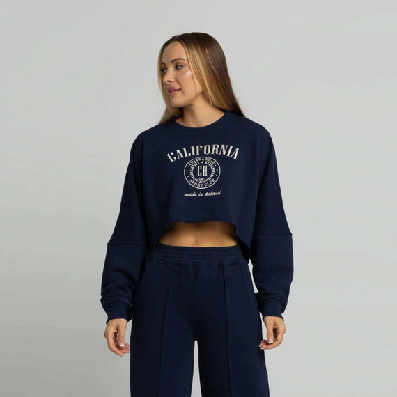 Chiara Wear - Bluza damska SHORT haft CALIFORNIA - granatowo-beżowa