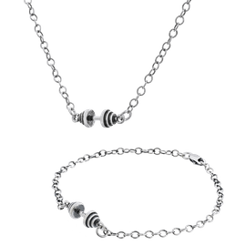 Fit Kolekcja - Set of Oxidised Sterling Silver Jewellery - MINI DUMBBELL Necklace & MINI DUMBBELL Bracelet