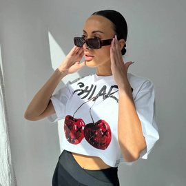 Chiara Wear - T-shirt crop top CHERRY - white