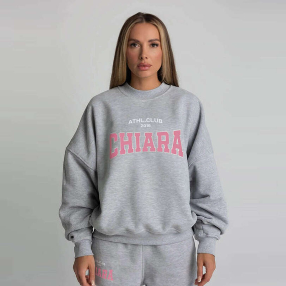 Chiara Wear - Bluza oversize CHIARA WEAR  - szara NADRUK różowy