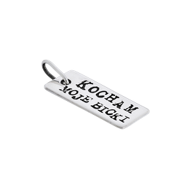 Fit Kolekcja - Zawieszka na łańcuszek srebrna blaszka KOCHAM MOJE BICKI