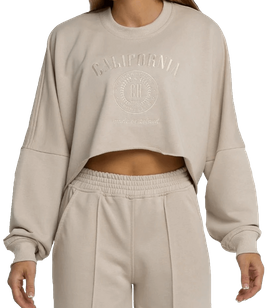 Chiara Wear - Bluza damska SHORT haft CALIFORNIA - beżowa