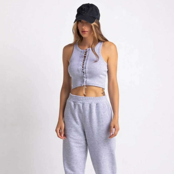 Chiara Wear - Lace Up Front Racerback Crop Tank Top - grey