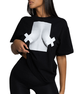 Chiara Wear - T-shirt bawełniany oversize XX BOOBIES - czarny