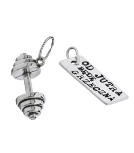 Fit Kolekcja - Srebrne zawieszki na łańcuszek DUMBBELL 001 / OD JUTRA BĘDĘ...