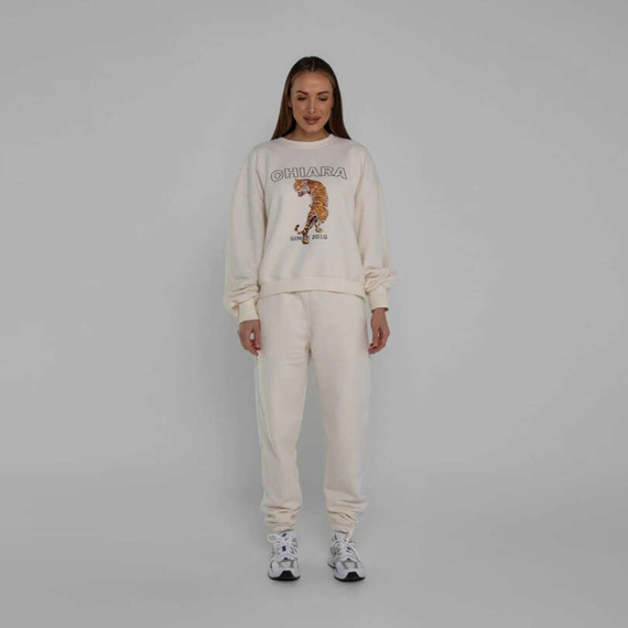 Chiara Wear - Bluza damska oversize - NADRUK RETRO TIGER - ecru