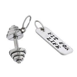 Fit Kolekcja - Srebrne zawieszki na łańcuszek DUMBBELL 001 / FIT FOR LIFE