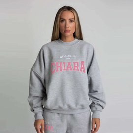 Chiara Wear - Bluza oversize CHIARA WEAR  - szara NADRUK różowy