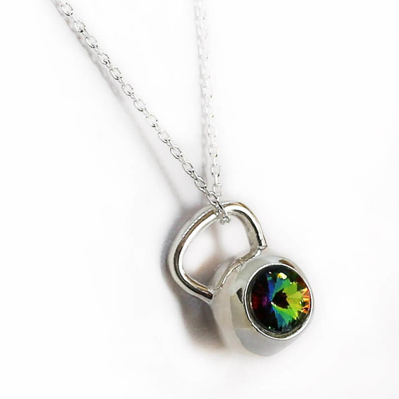 Fit Kolekcja - Zawieszka na łańcuszek srebrny KETTLEBELL SWAROVSKI Vitrail Medium